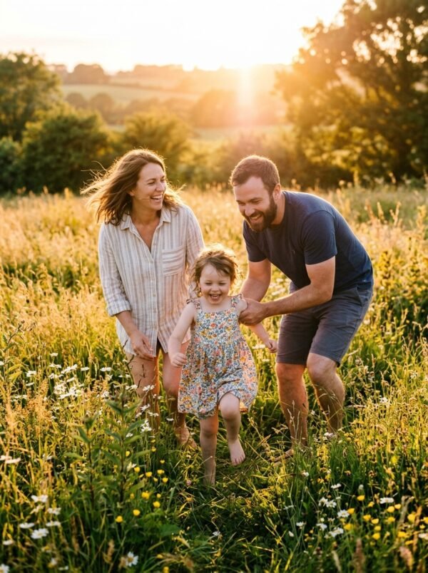 Joyful Outdoor Family Picnic Golden Hour Glow